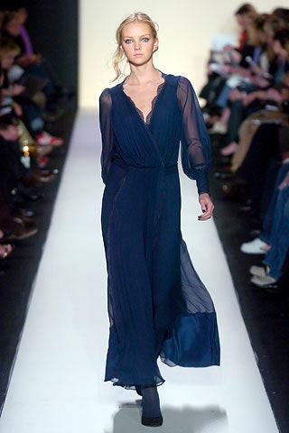 blue chiffon long-sleeve gown