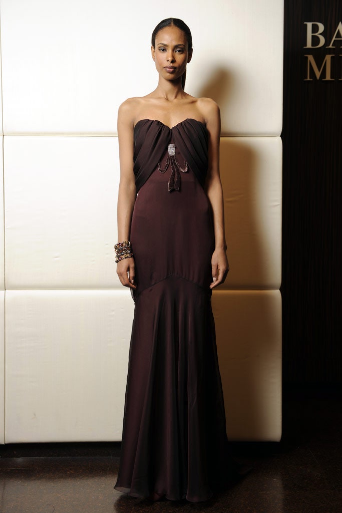 black purple strapless gown