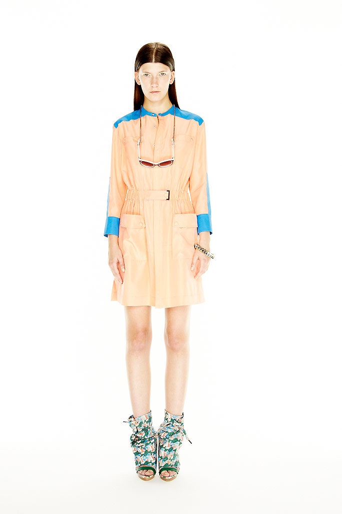 peach and blue shirt-dress