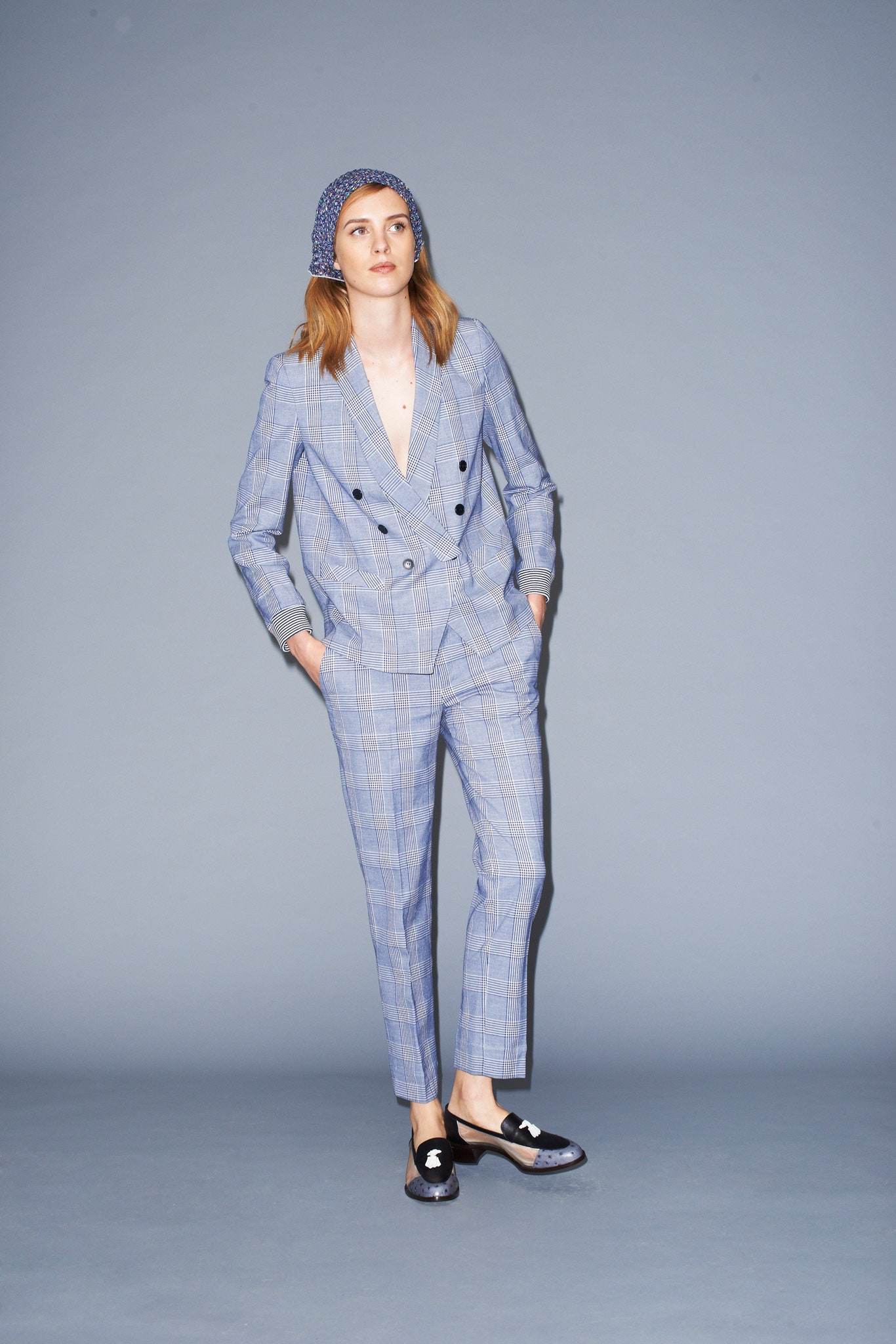 blue gray tailored suit