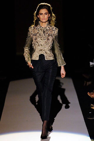 gold silk long-sleeve collared tailored embroidered zippered jacket