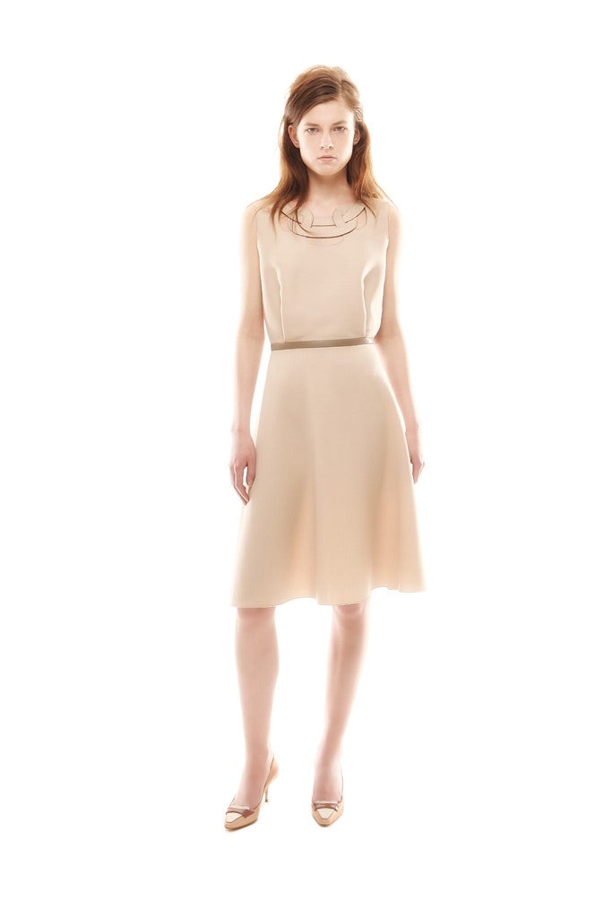 beige silk sleeveless dress