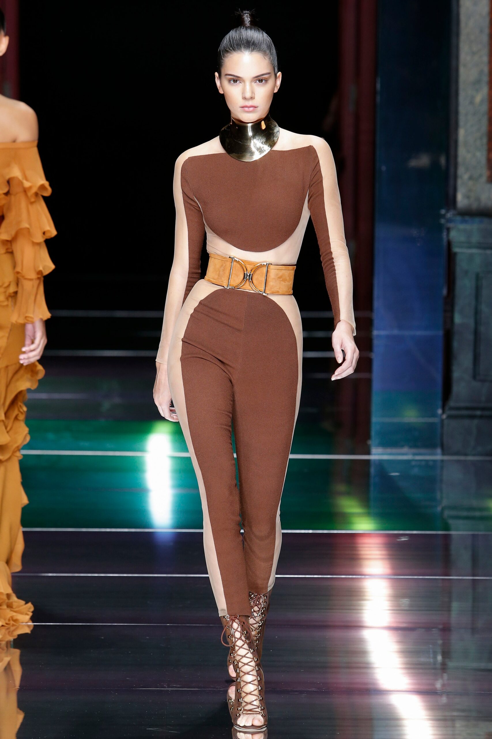 brown beige fitted catsuit