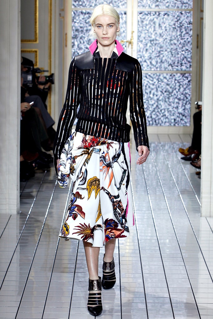 black and multi-colored top with midi skirt