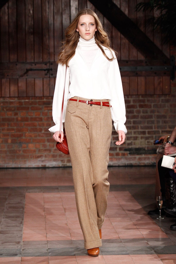 white blouse beige tailored pants