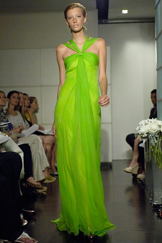 fitted green silk gown