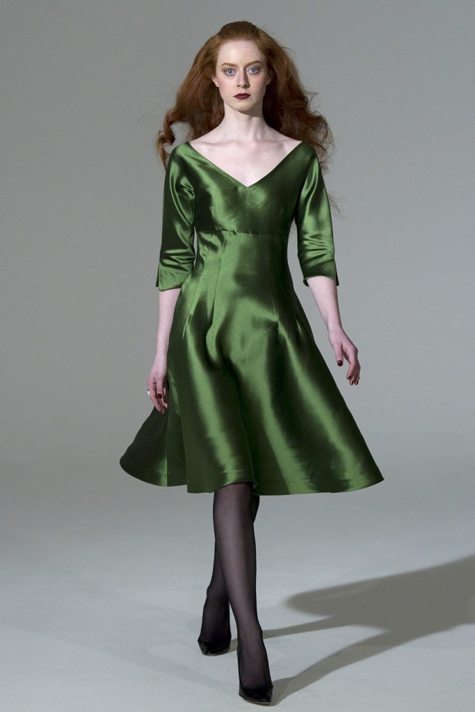 green silk midi dress