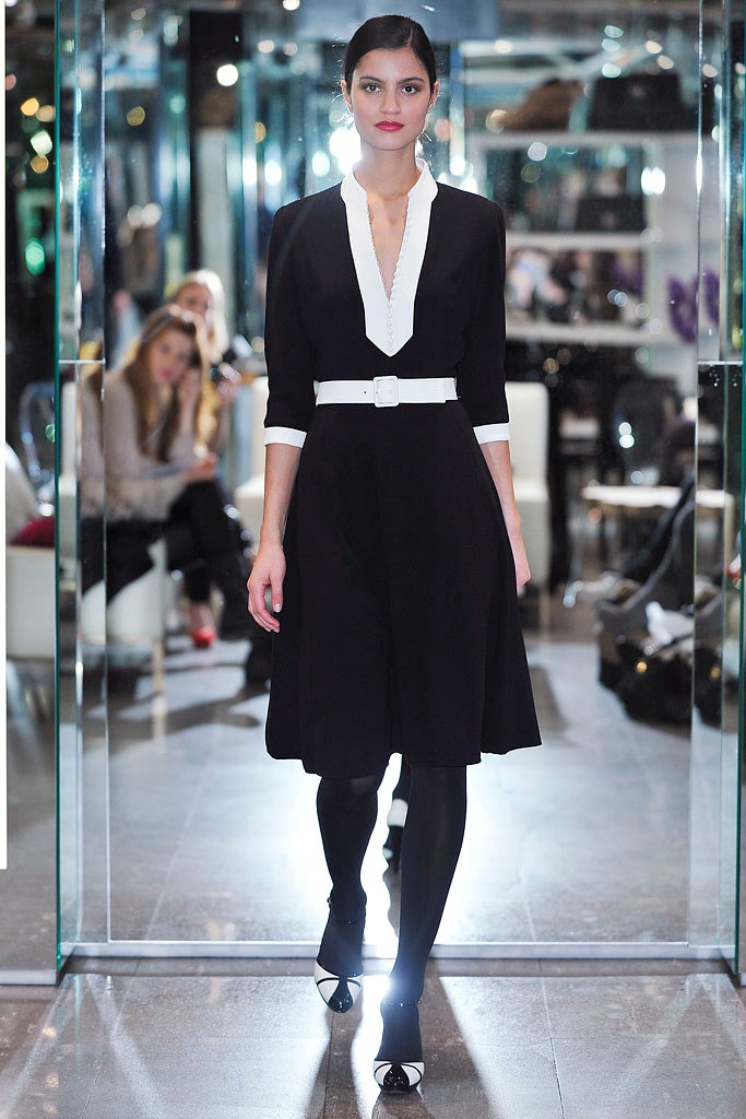 black and white belted midi dress