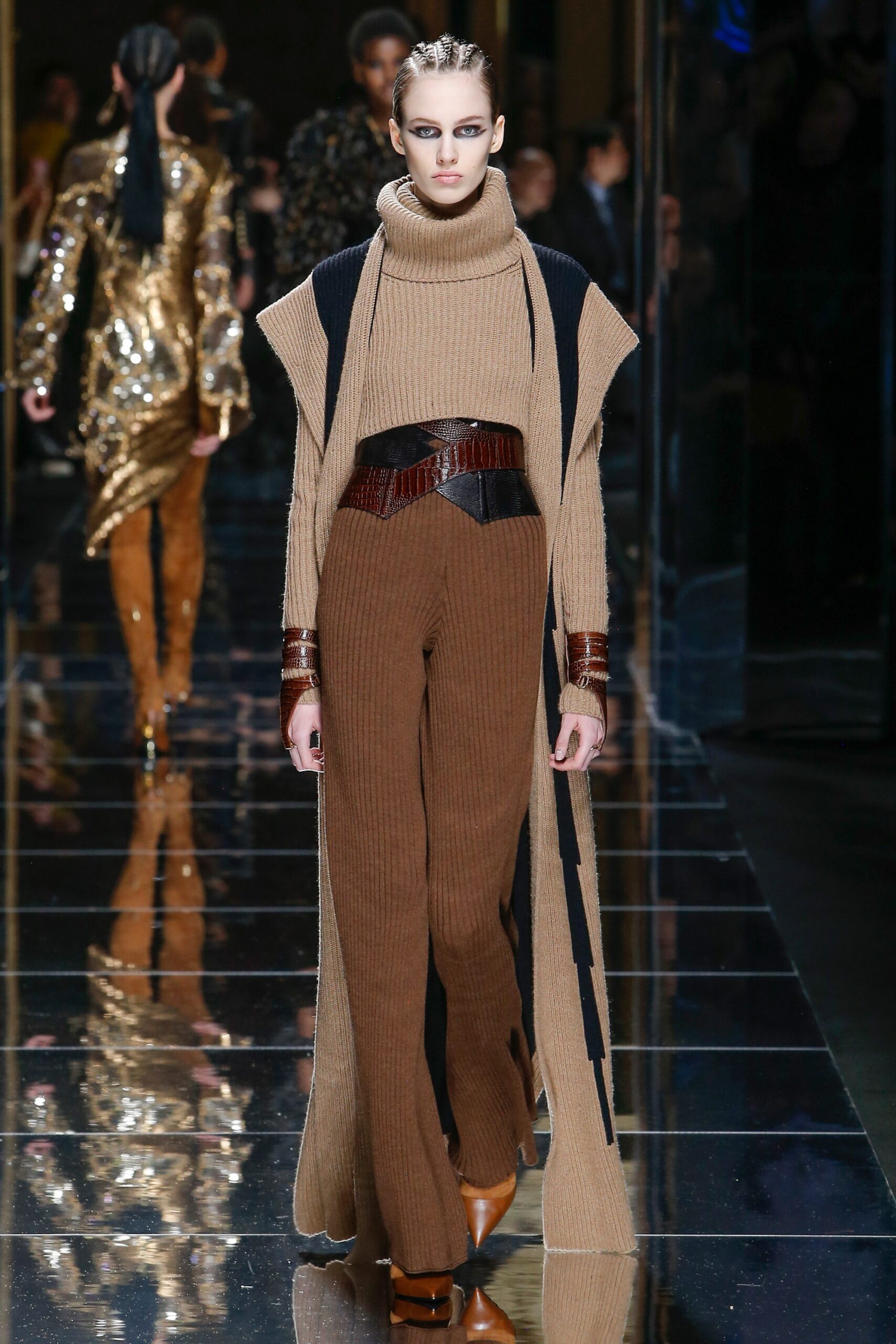 brown knit cape and pants