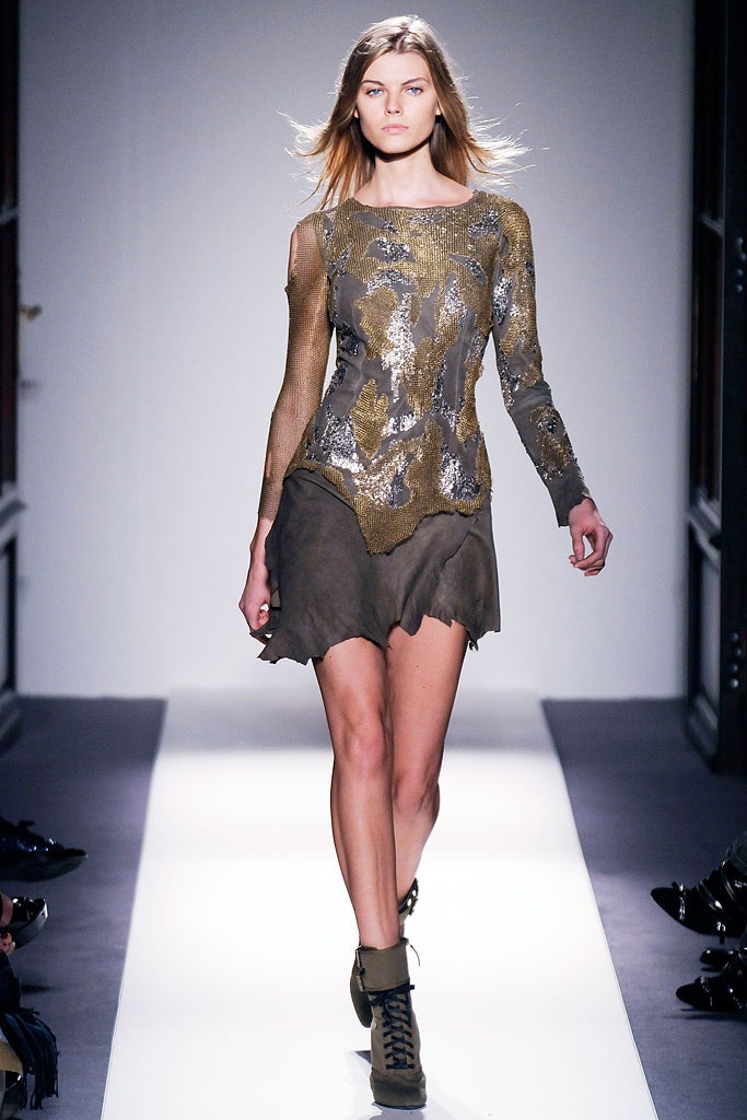 gray sequin long-sleeve high-neck fitted ruffled shiny dress