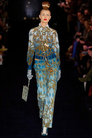 blue silk printed shirt and pants