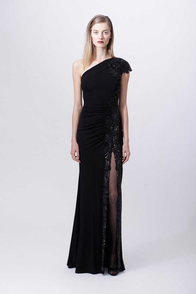 black fitted sleeveless gown
