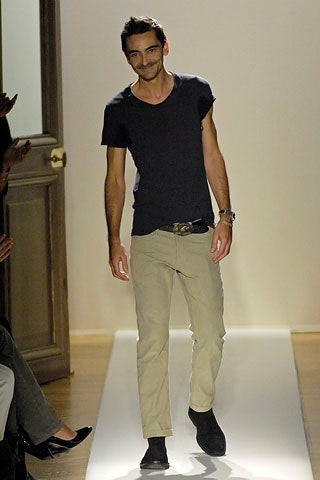 black t-shirt beige pants