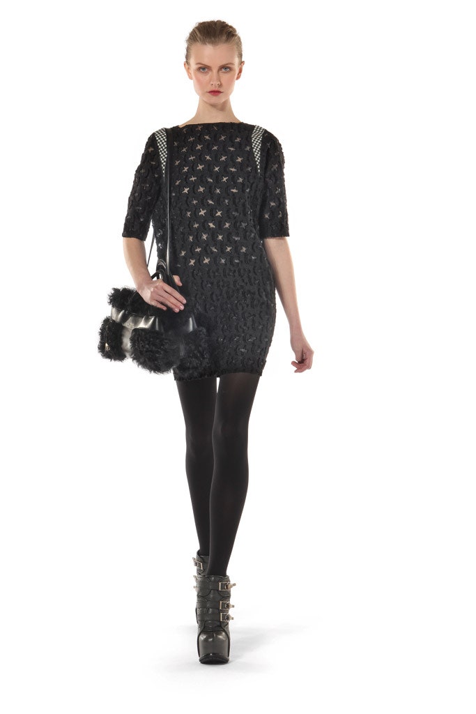 black lace short-sleeve collared fitted embroidered mini dress
