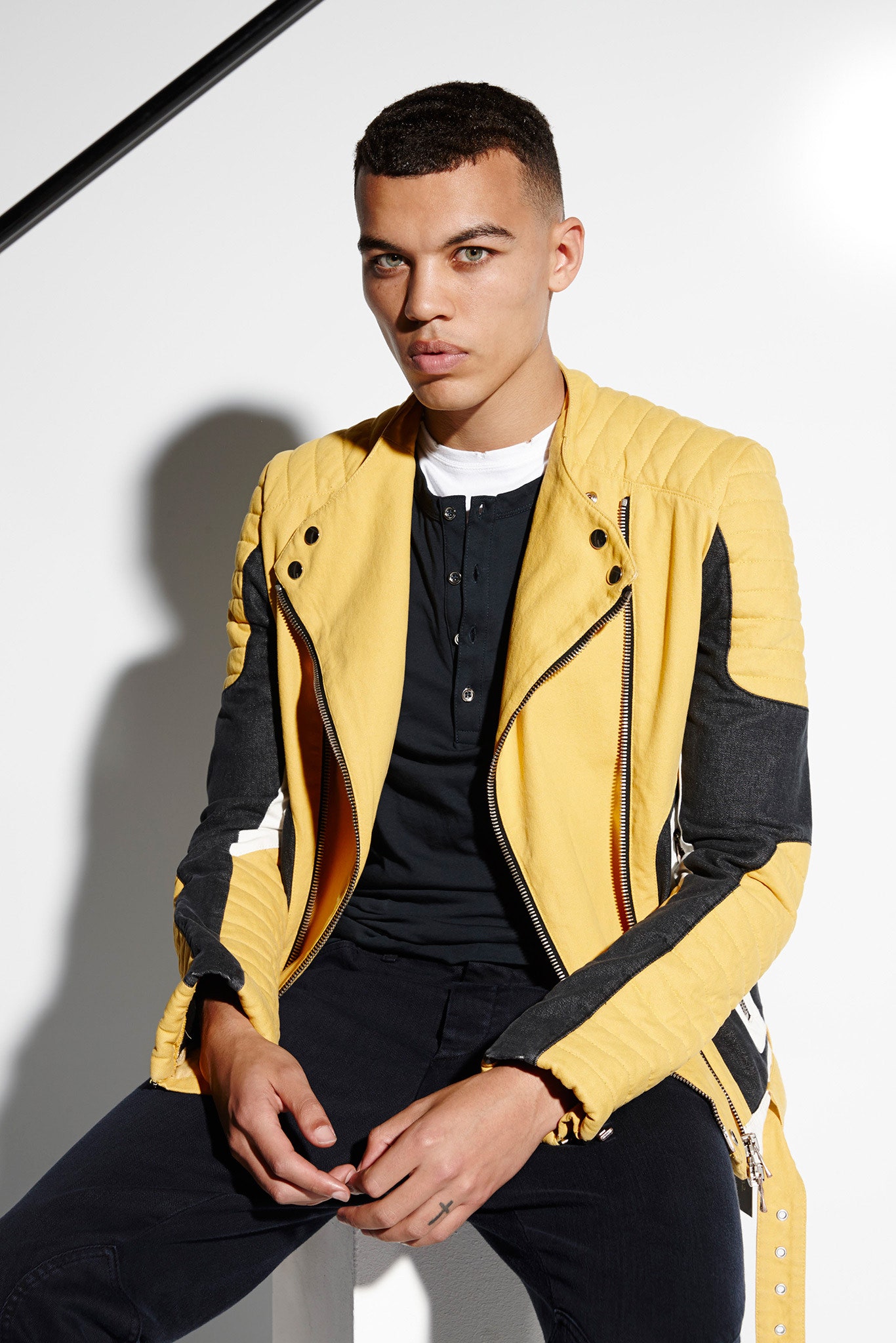 yellow leather fitted jacket
