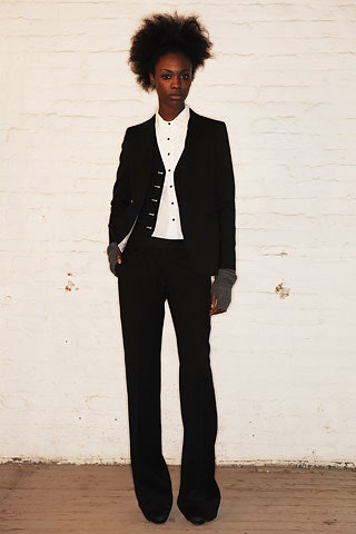 black tailored suit with white shirt
