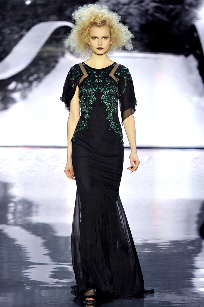 black silk fitted gown