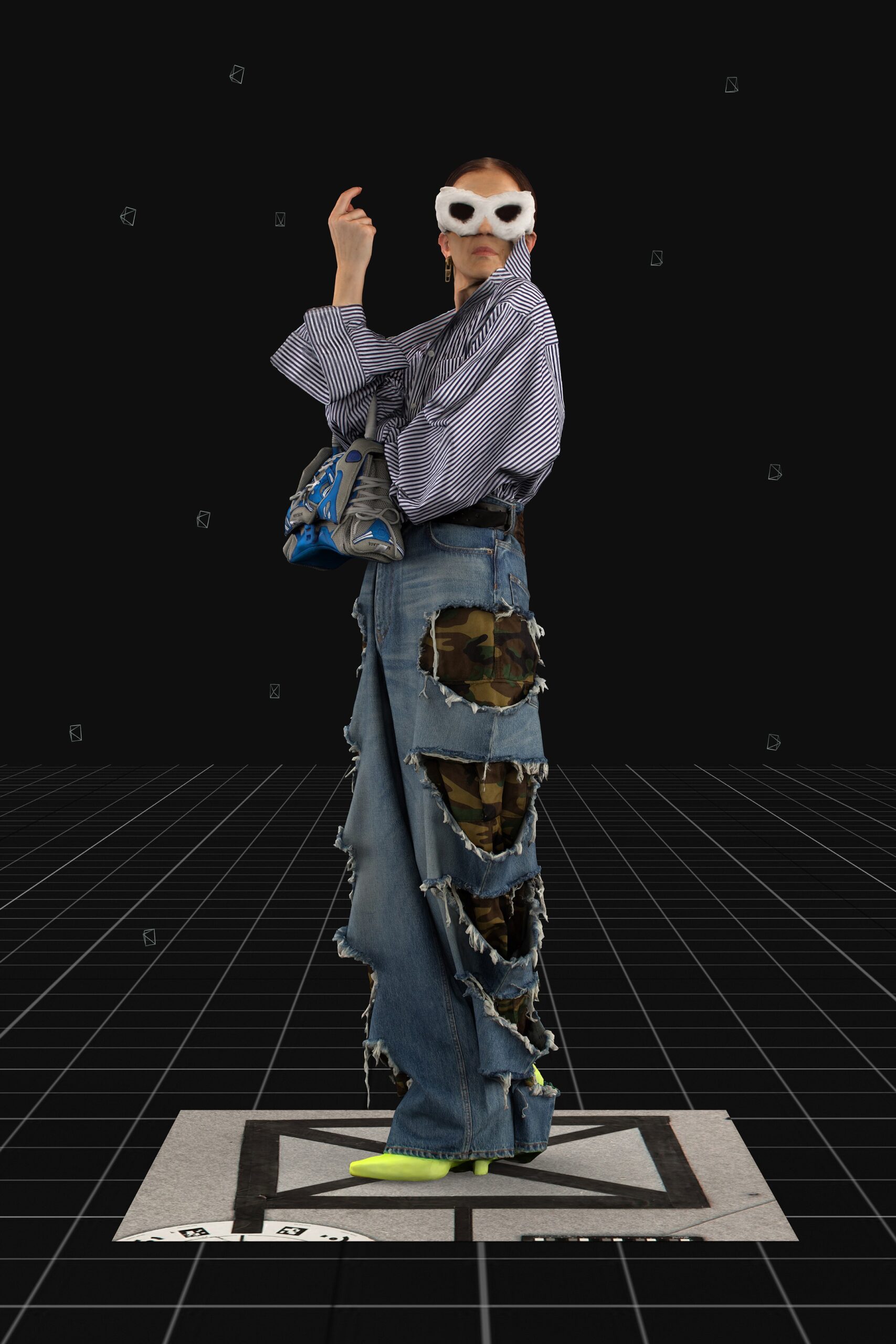 blue denim relaxed distressed cargo pants