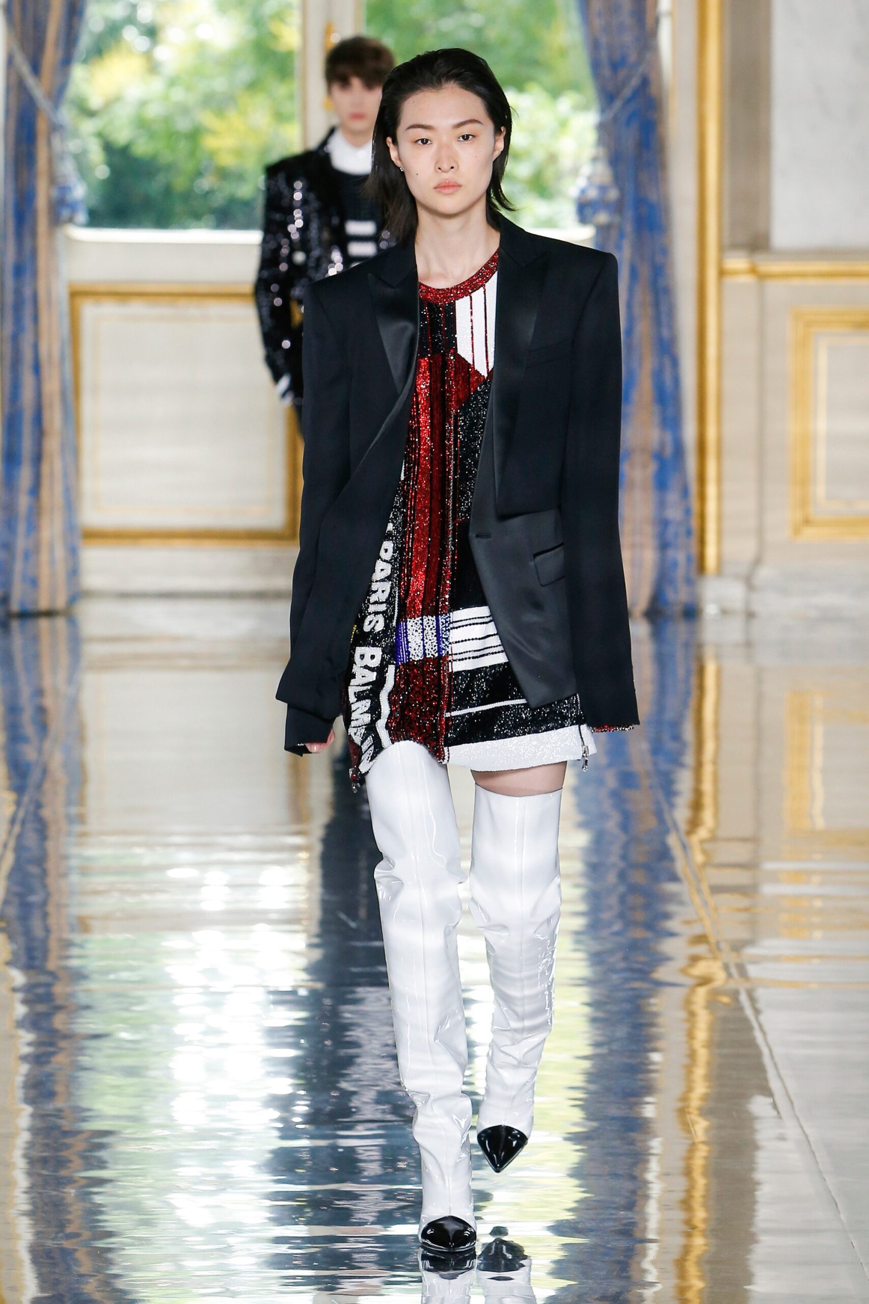 black oversized blazer with sequin dress