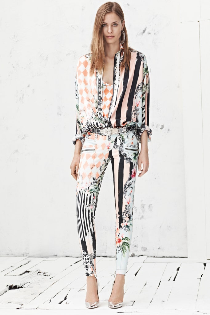 pink silk long-sleeve collared fitted printed shirt