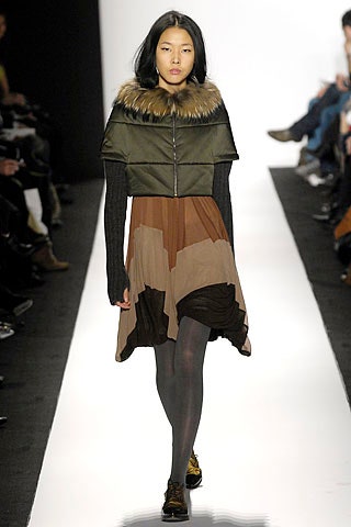 layered midi dress with faux-fur cape