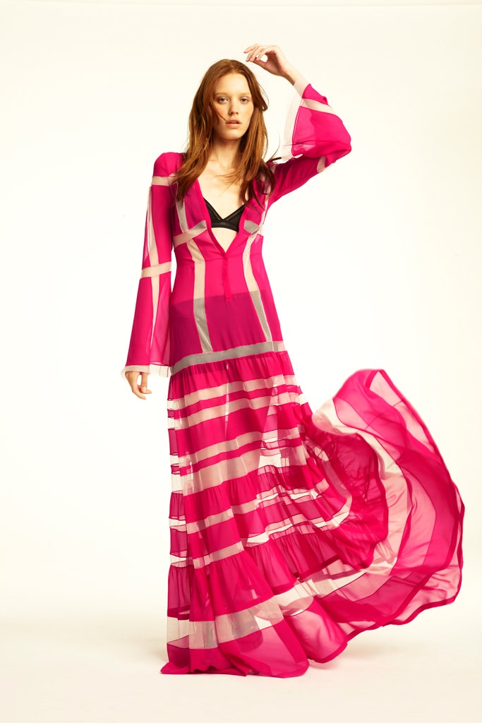 pink striped flowing maxi dress