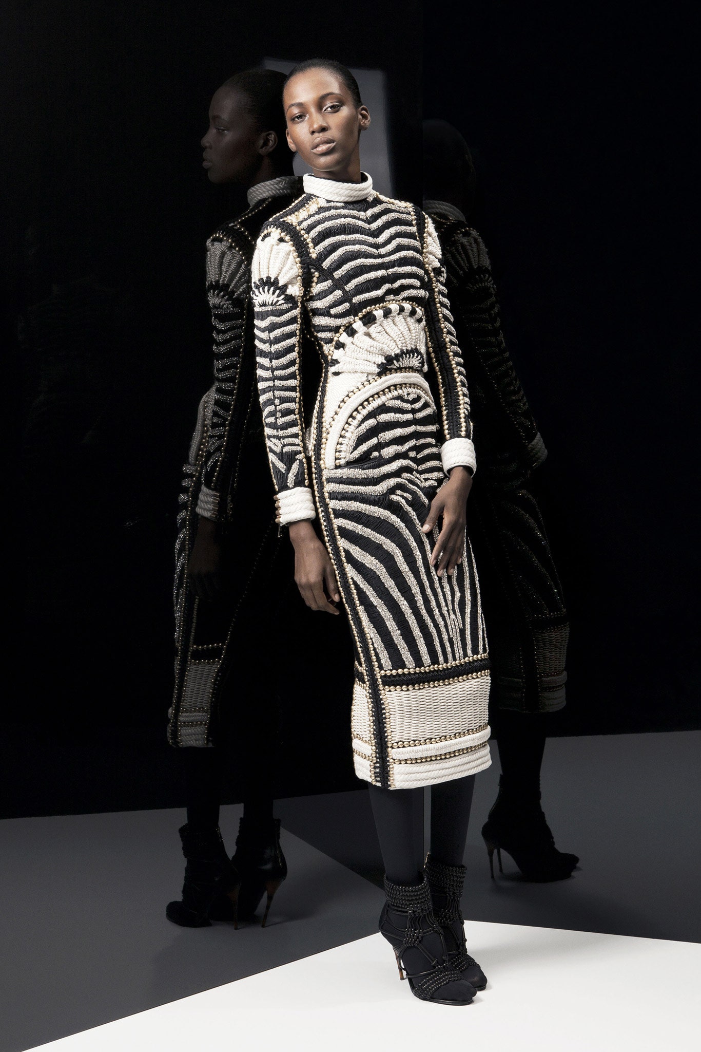 black and white striped midi dress
