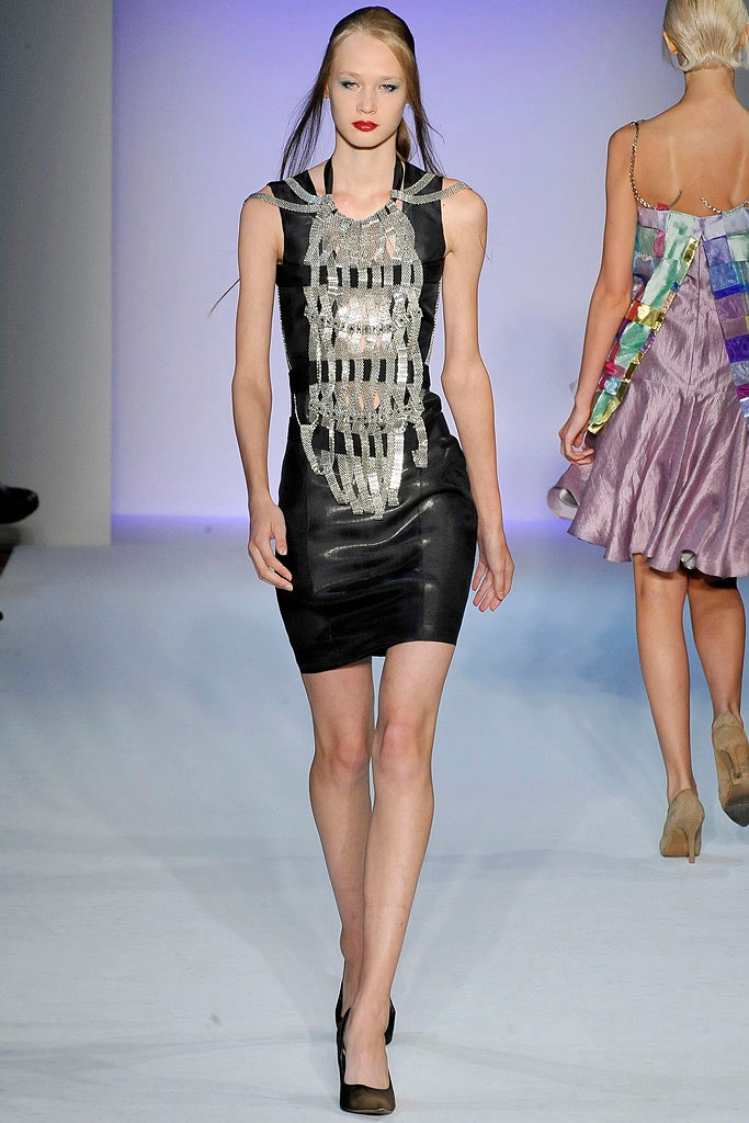 black satin sleeveless high-neck fitted embellished shiny mini-dress