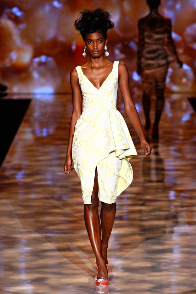 fitted yellow silk dress