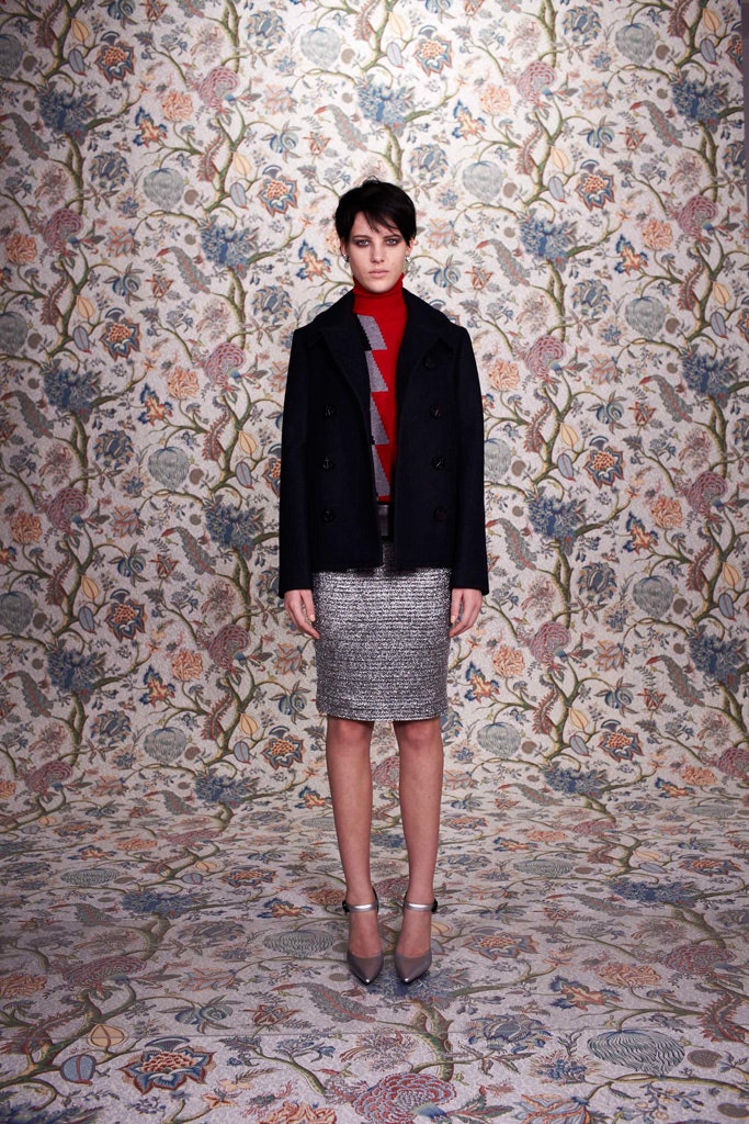 black wool coat with red top