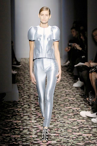 fitted silver vinyl top and pants