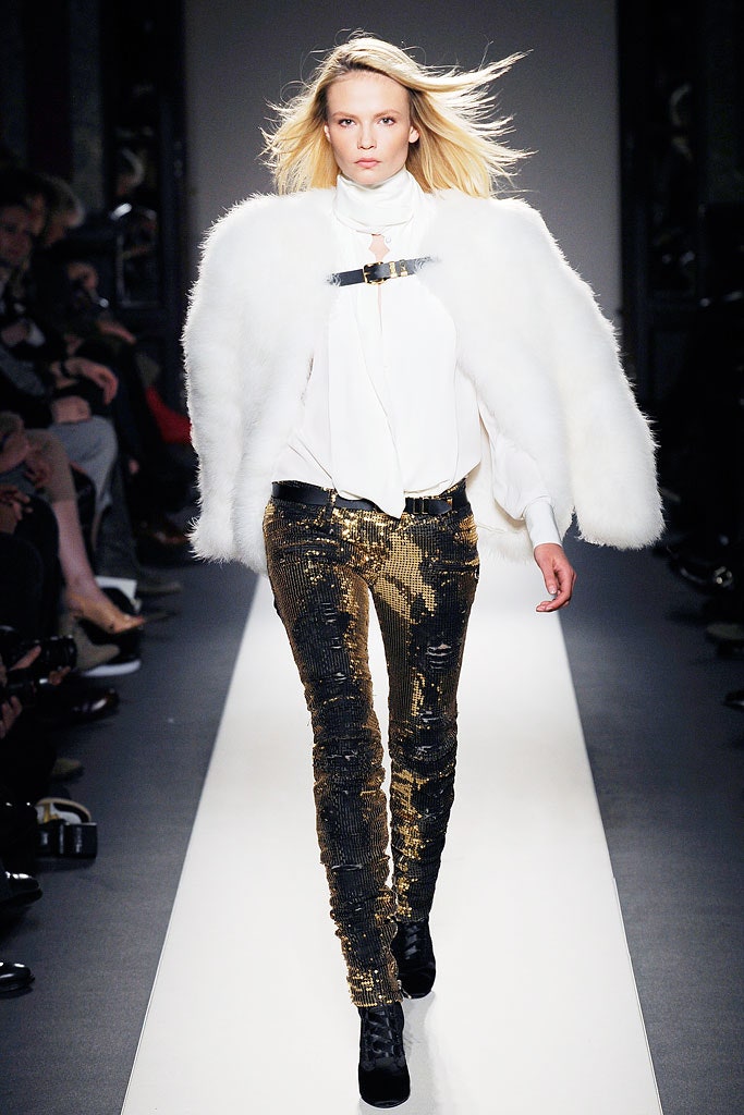 white silk blouse with fur cape