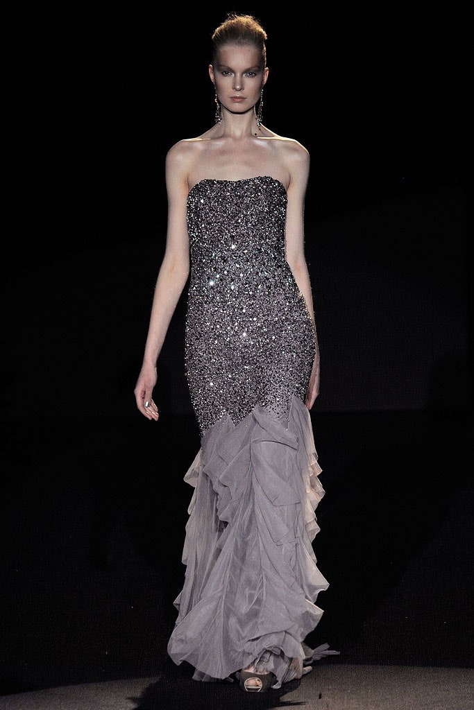 gray sequined strapless gown
