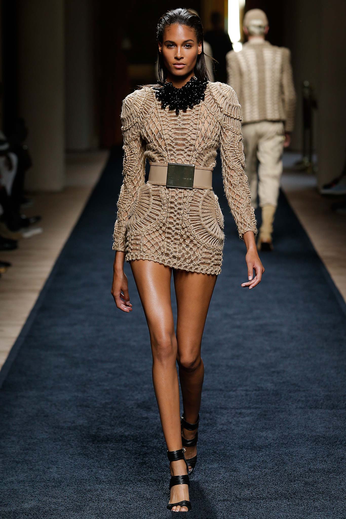 beige fitted mini-dress