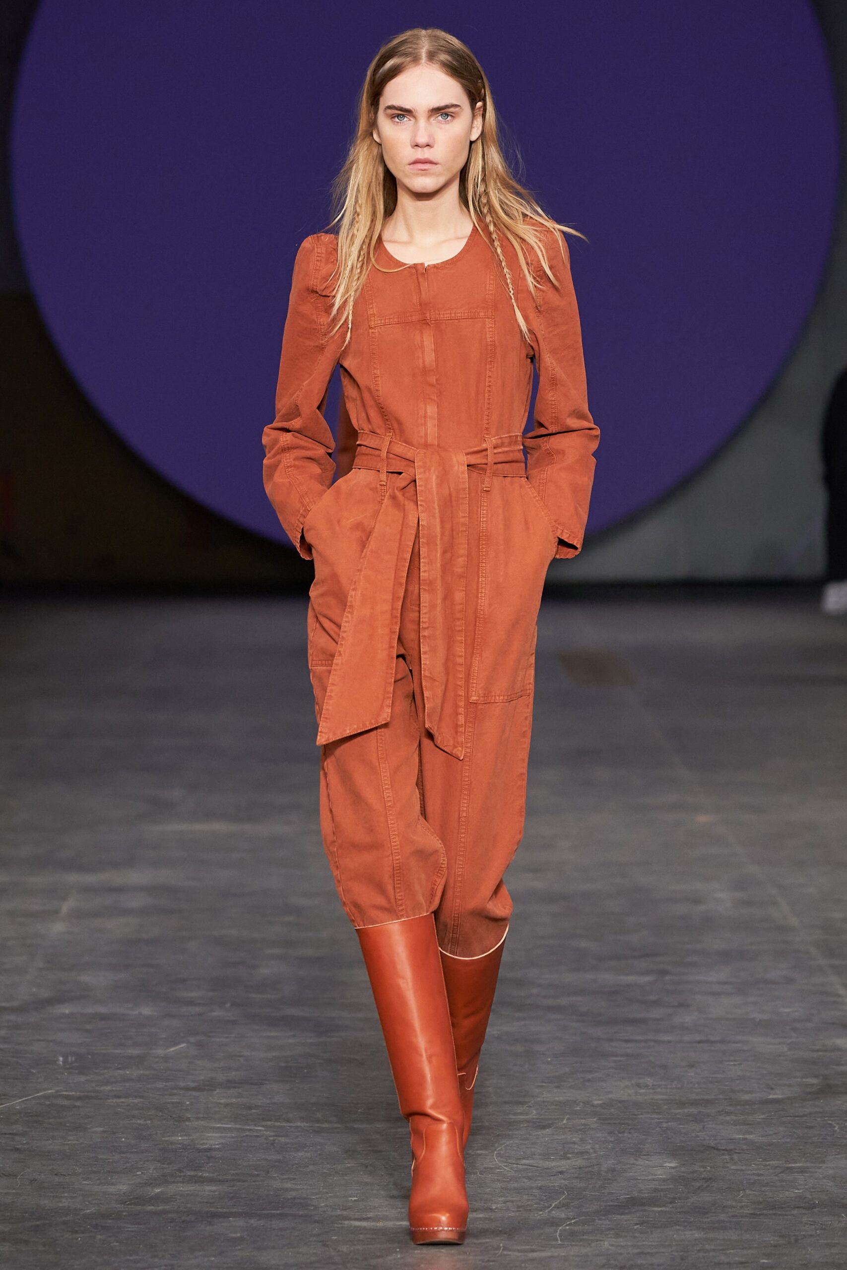 orange cotton belted jumpsuit