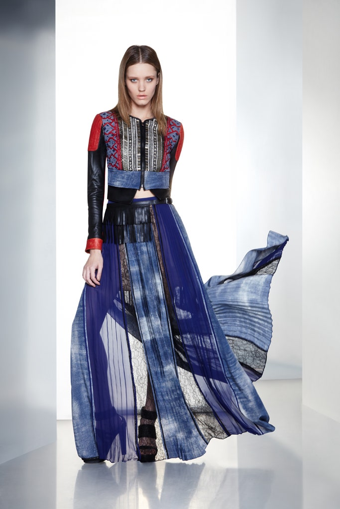 blue pleated maxi dress