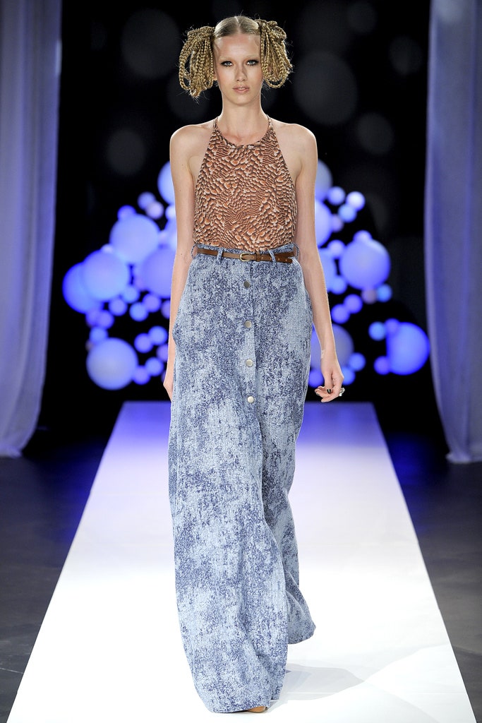 blue printed maxi skirt