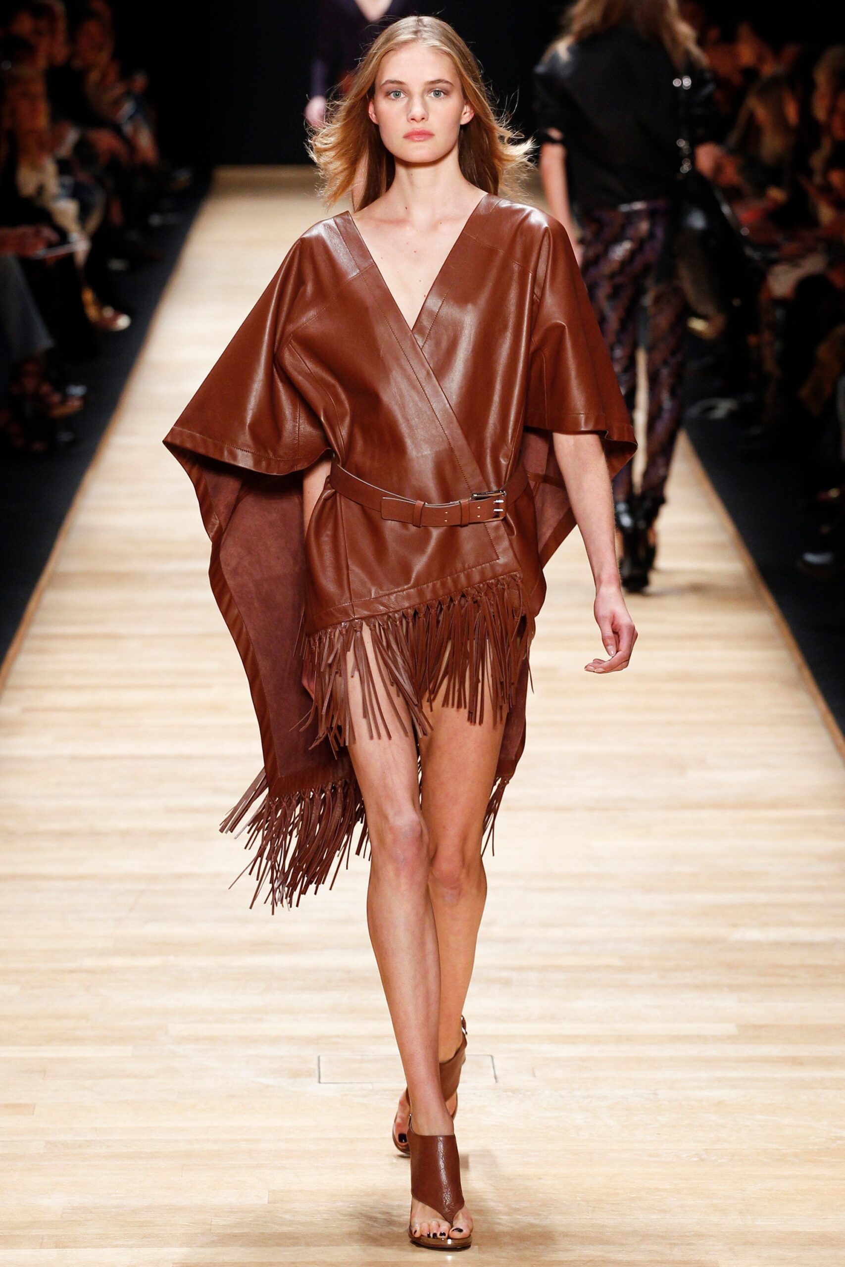 brown leather sleeveless dress