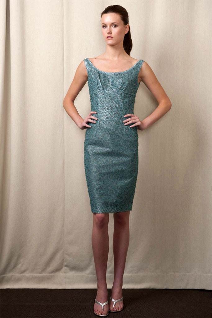 fitted teal silk mini dress