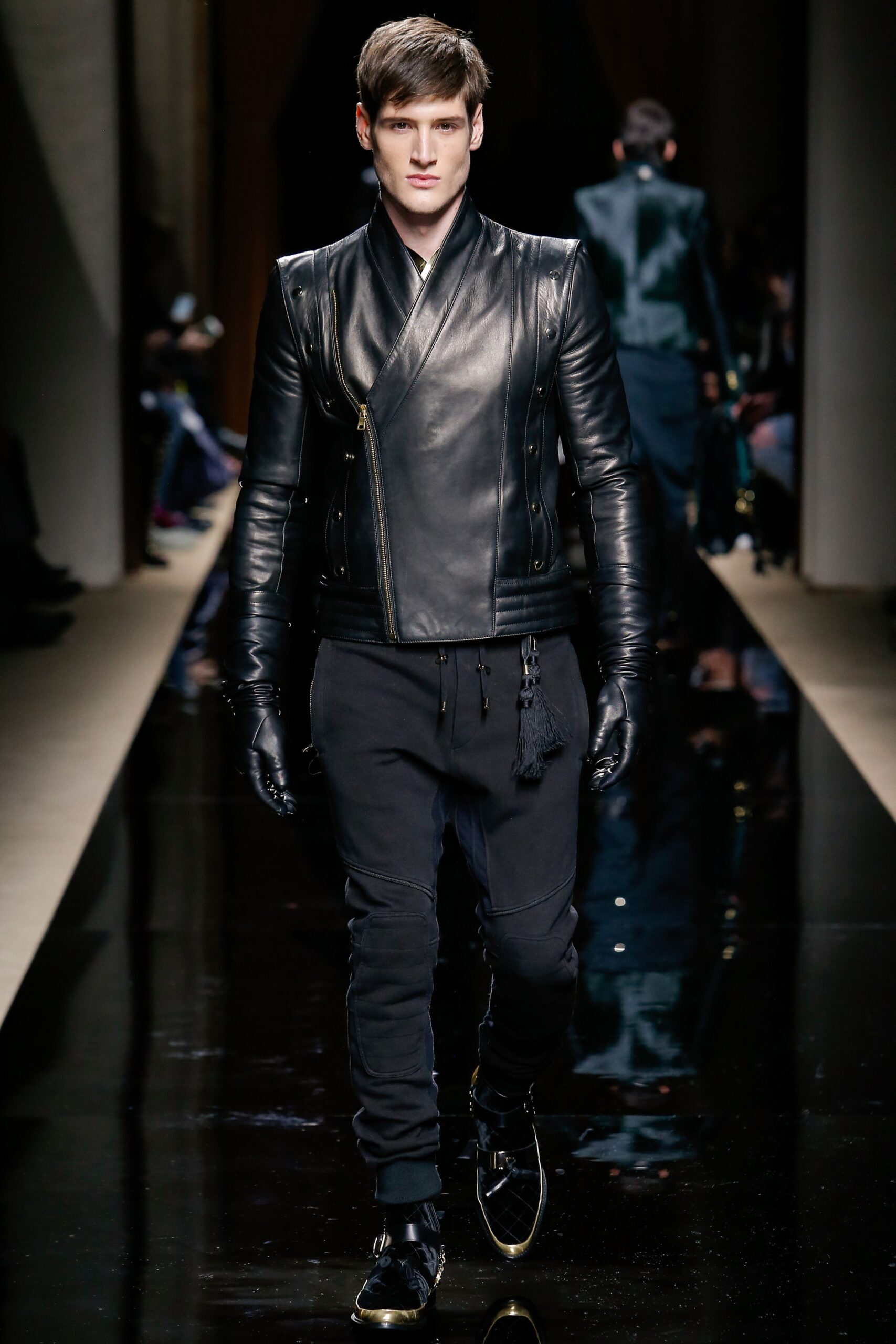 black leather gloves