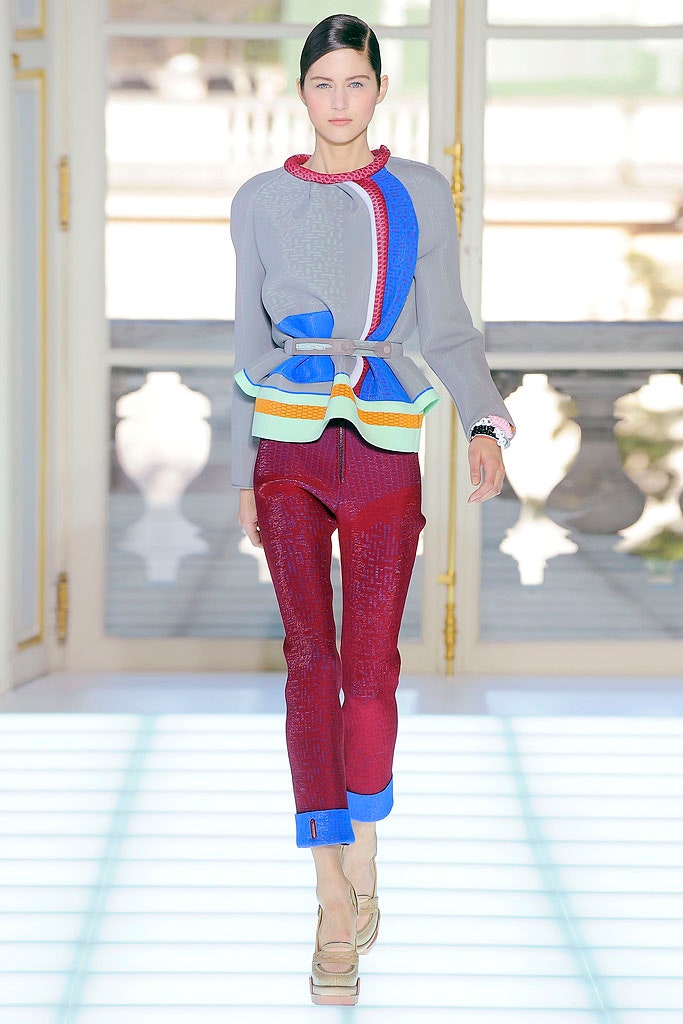 colorful fitted top with slim pants