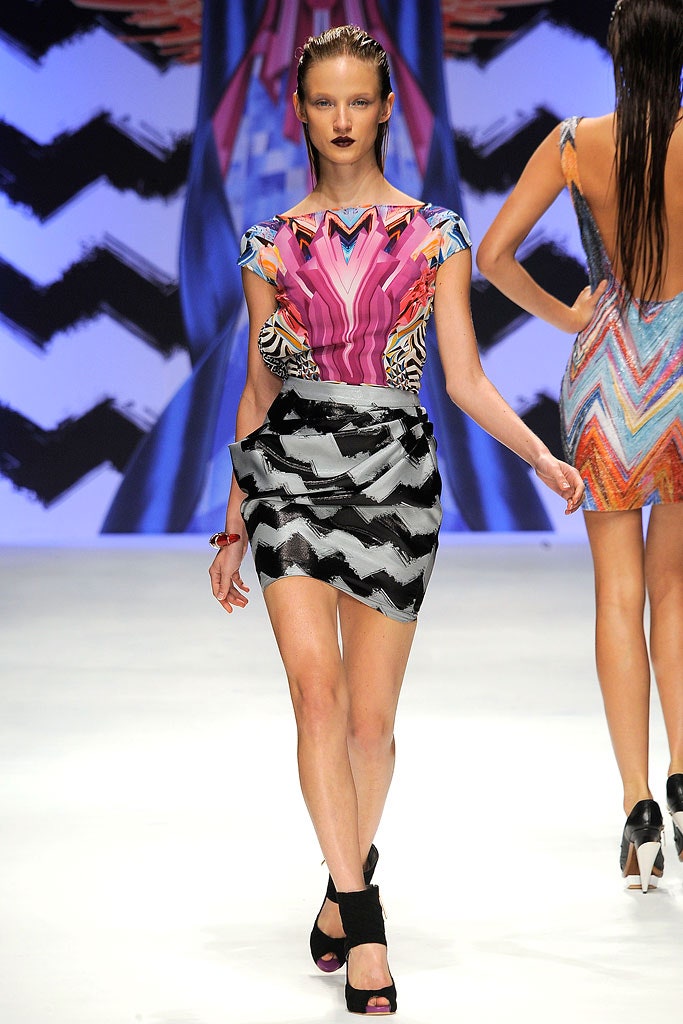 fitted printed top and asymmetric skirt