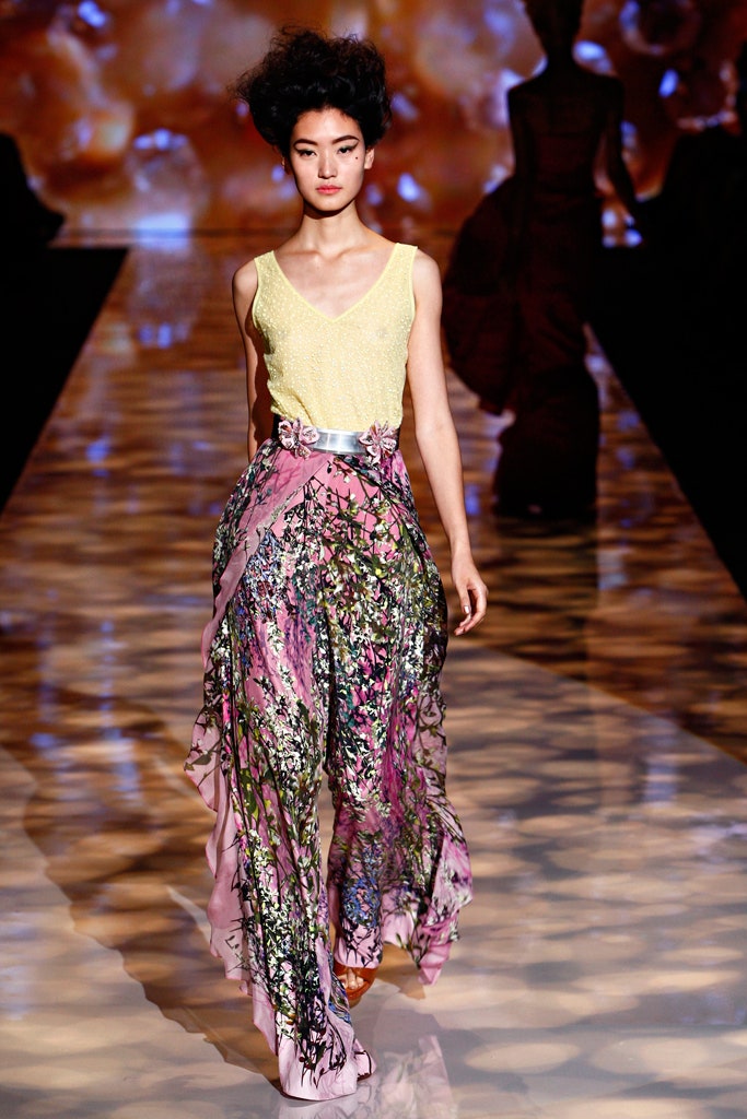 pink chiffon asymmetric relaxed floral flared flowing skirt