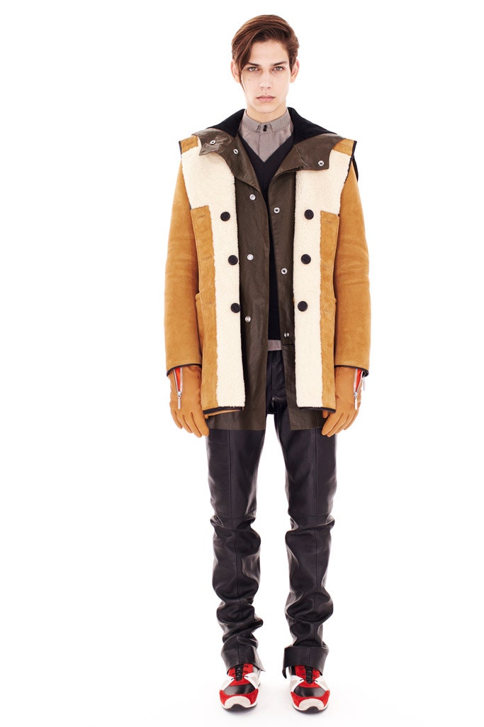 brown leather coat with gloves