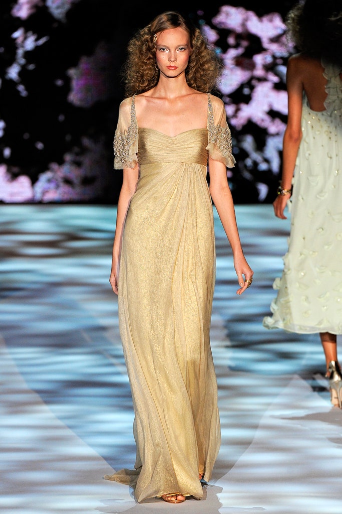 gold silk fitted gown