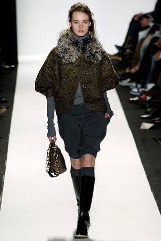 brown wool jacket with gray skirt