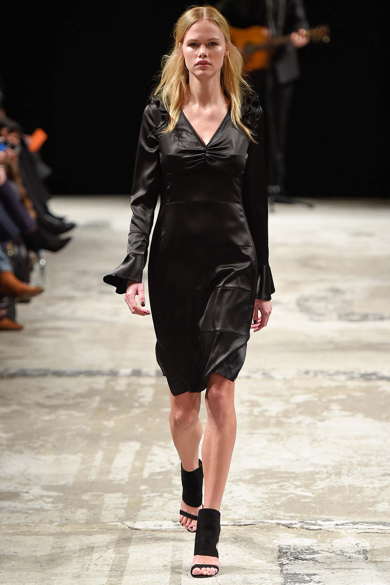 black silk fitted midi dress