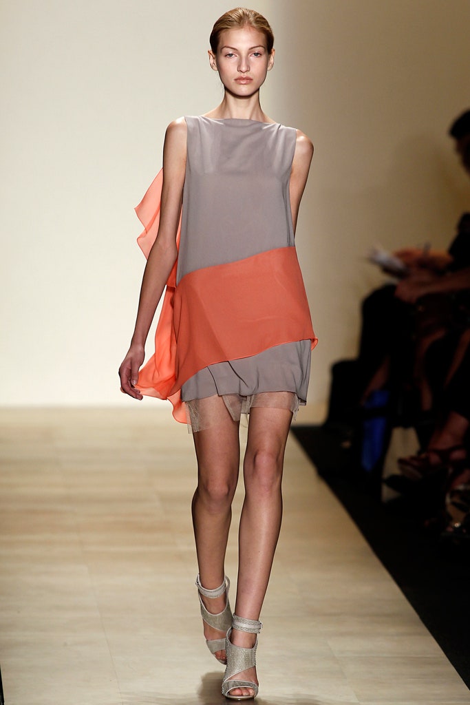 gray and orange asymmetric dress