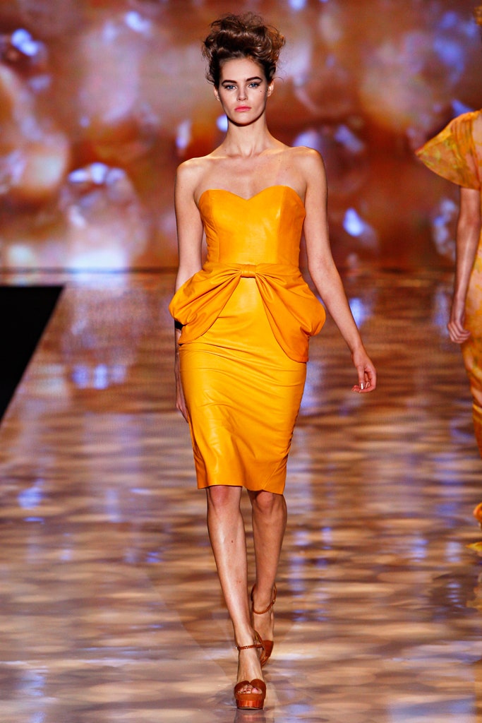 fitted orange leather dress