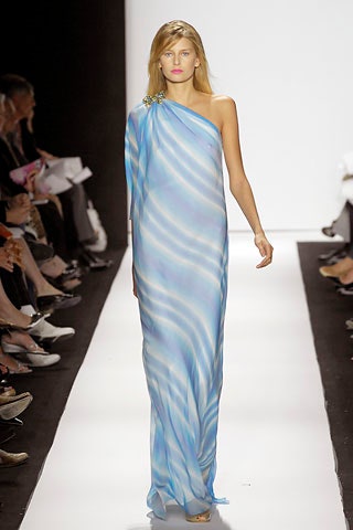 blue silk one-shoulder gown